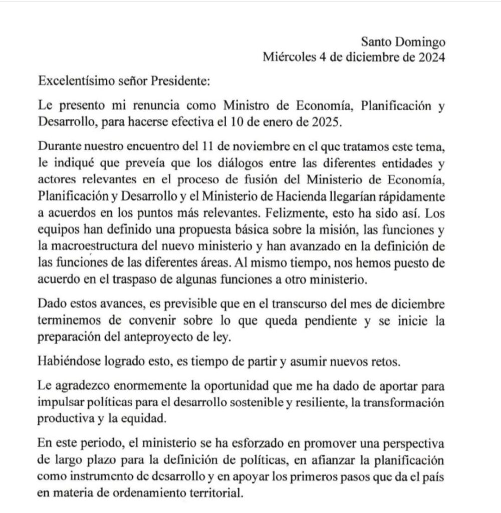 Renuncia ministro de Economía